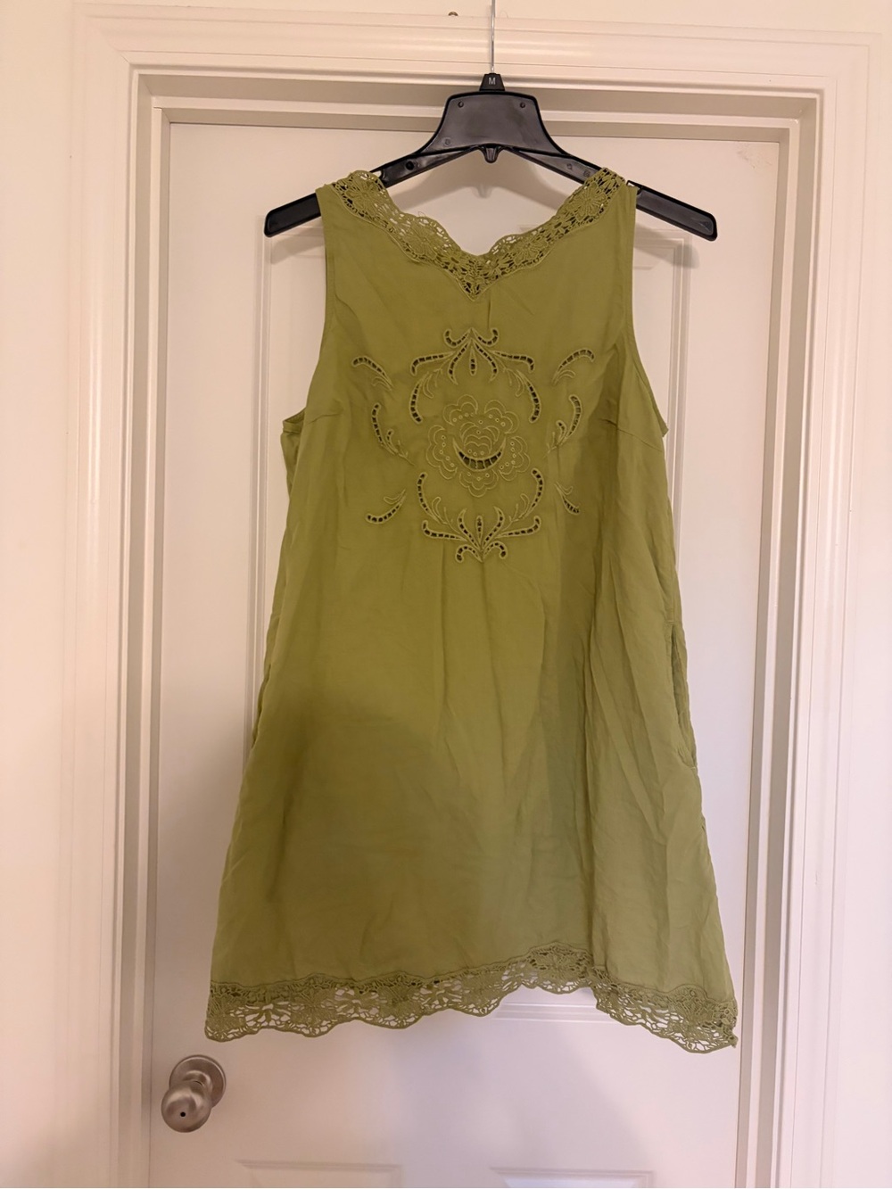 Sleeveless Lime Green Eyelet Shift Dress - Picture 2 of 3
